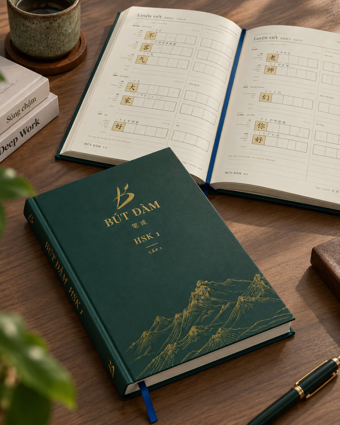 Sổ Bút Đàm HSK 1 mở ở trang Luyện viết